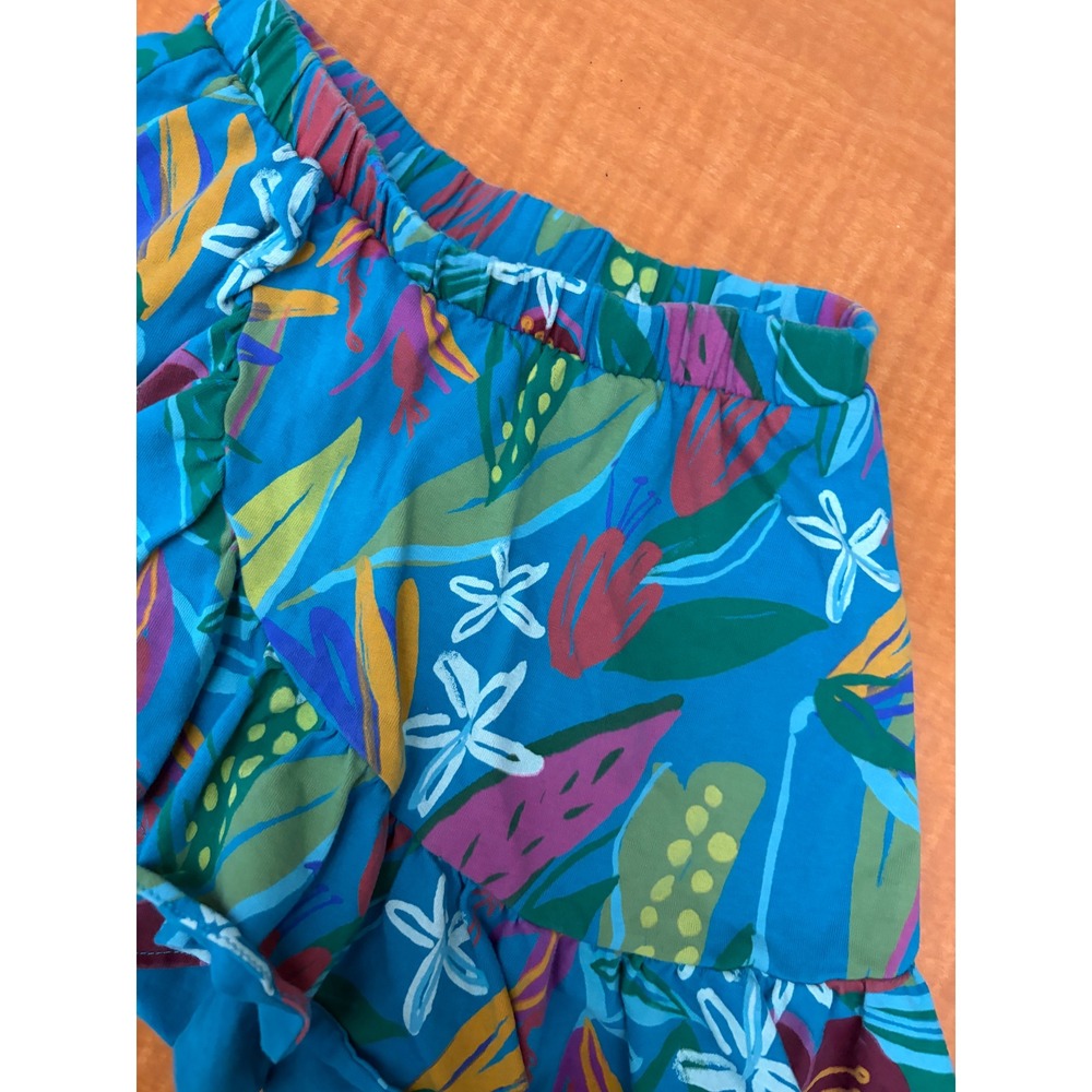 Tea Collection Girls Blue Tropical Floral Ruffle Skirt Size 4 Elastic Waist